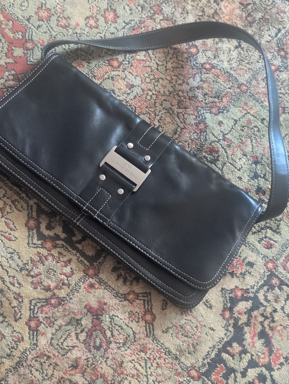 VTG Genuine  Leather AK Anne Klein Baguette Shoulder Bag Clutch